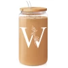 Monogram W Initial Glass Cup 16 Oz Can Coffee Cups With Lid And Straw - Gifts For Womens On Birthday -Gift Series Store FBSJFSCIPV301223023 20mk1