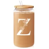 Monogram Z Initial Glass Cup 16 Oz Can Coffee Cups With Lid And Straw - Gifts For Womens On Birthday