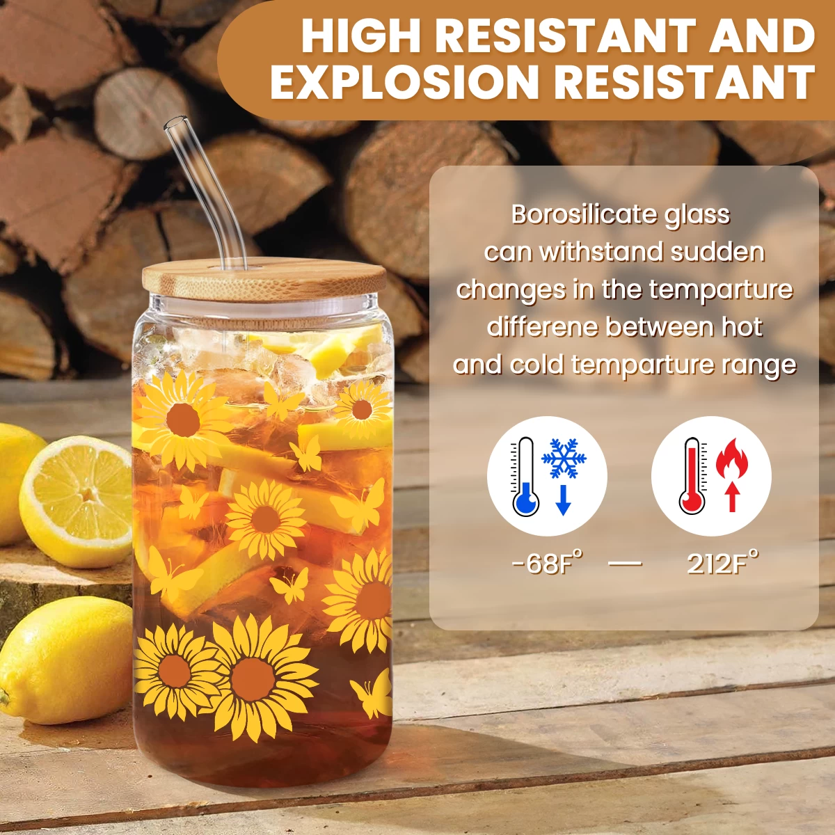 Sunflower Cup 16 Oz Can Glass Coffee Cups With Bamboo Lid And Straw - Sunflower Gifts For Women Birthday 5 Sunflower Cup 16 Oz Can Glass Coffee Cups With Bamboo Lid And Straw - Sunflower Gifts For Women Birthday - Image 3