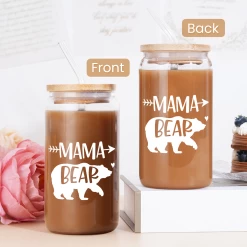 Mom 16 Oz Can Glass Coffee Cup With Bamboo Lid & Straw - Mothers Day Gifts For Mom From Daughter Son -Gift Series Store FBSJFSNAPV030124001 20mk4