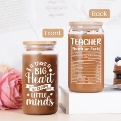 Teacher 16 Oz Can Glass Coffee Cup With Straws - Teacher Appreciation Gift On Birthday Back To School 12 Teacher 16 Oz Can Glass Coffee Cup With Straws - Teacher Appreciation Gift On Birthday Back To School -Gift Series Store FBSJFSNAPV221223001 20mk4