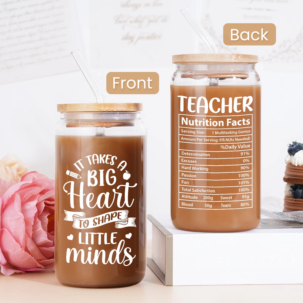 Teacher 16 Oz Can Glass Coffee Cup With Straws - Teacher Appreciation Gift On Birthday Back To School 6 Teacher 16 Oz Can Glass Coffee Cup With Straws - Teacher Appreciation Gift On Birthday Back To School - Image 4
