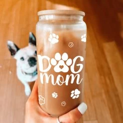 Dog Mom Cup 16 Oz Can Glass Coffee Mug With Bamboo Lid & Straw - Dog Lover Gifts For Women -Gift Series Store FBSJFSNAPV221223002 20mk6
