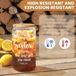 Funny Sister Cup 16 Oz Can Glass With Bamboo Lid & Straw - Gift For Sister For Birthday -Gift Series Store FBSJFSNGPV221223001 20mk3
