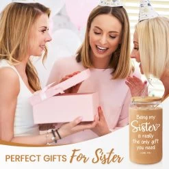 Funny Sister Cup 16 Oz Can Glass With Bamboo Lid & Straw - Gift For Sister For Birthday -Gift Series Store FBSJFSNGPV221223001 20mk5