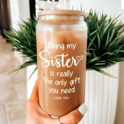 Funny Sister Cup 16 Oz Can Glass With Bamboo Lid & Straw - Gift For Sister For Birthday -Gift Series Store FBSJFSNGPV221223001 20mk6