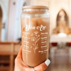 Inspirational 16 Oz Can Glass Coffee Cup With Bamboo Lid & Straw - Christian Gifts For Women -Gift Series Store FBSJFSNGPV251223001 20mk6