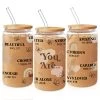 Inspirational 16 Oz Can Glass Coffee Cup With Bamboo Lid & Straw - Christian Gifts For Women On Birthday