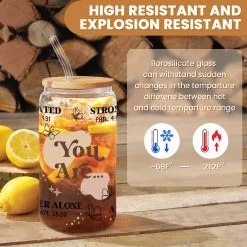 Inspirational 16 Oz Can Glass Coffee Cup With Bamboo Lid & Straw - Christian Gifts For Women On Birthday -Gift Series Store FBSJFSNGPV251223003 20mk3