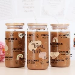 Inspirational 16 Oz Can Glass Coffee Cup With Bamboo Lid & Straw - Christian Gifts For Women On Birthday -Gift Series Store FBSJFSNGPV251223003 20mk4