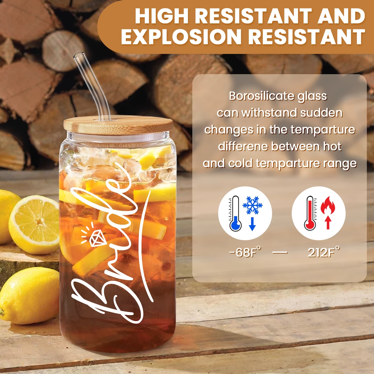 Bride Glass Coffee Cup 16 Oz With Bamboo Lid And Straw - Bridal Shower Gift 5 Bride Glass Coffee Cup 16 Oz With Bamboo Lid And Straw - Bridal Shower Gift - Image 3