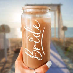 Bride Glass Coffee Cup 16 Oz With Bamboo Lid And Straw - Bridal Shower Gift 14 Bride Glass Coffee Cup 16 Oz With Bamboo Lid And Straw - Bridal Shower Gift -Gift Series Store FBSJFSNLPV221223001a 20mk6