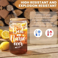 Nurse Cup 16 Oz Glass Can With Bamboo Lid And Straw - Nurse Appreciation Gifts On Birthday -Gift Series Store FBSJFSTNPV020124001 20mk3