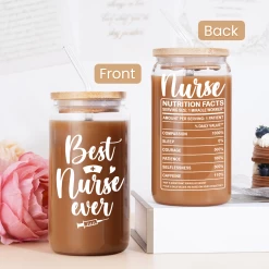 Nurse Cup 16 Oz Glass Can With Bamboo Lid And Straw - Nurse Appreciation Gifts On Birthday -Gift Series Store FBSJFSTNPV020124001 20mk4