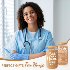 Nurse Cup 16 Oz Glass Can With Bamboo Lid And Straw - Nurse Appreciation Gifts On Birthday -Gift Series Store FBSJFSTNPV020124001 20mk5
