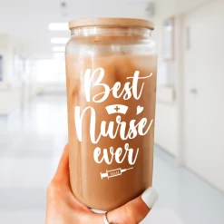 Nurse Cup 16 Oz Glass Can With Bamboo Lid And Straw - Nurse Appreciation Gifts On Birthday -Gift Series Store FBSJFSTNPV020124001 20mk6