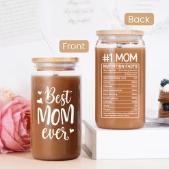 Mom 16 Oz Can Glass Coffee Cup With Bamboo Lid & Straw - Mothers Gift Gifts For From Daughter Son On Birthday Mothers Day Valentines -Gift Series Store FBSJFSUTPV221223001a 20mk4