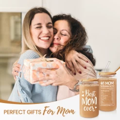 Mom 16 Oz Can Glass Coffee Cup With Bamboo Lid & Straw - Mothers Gift Gifts For From Daughter Son On Birthday Mothers Day Valentines -Gift Series Store FBSJFSUTPV221223001a 20mk5