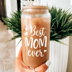 Mom 16 Oz Can Glass Coffee Cup With Bamboo Lid & Straw - Mothers Gift Gifts For From Daughter Son On Birthday Mothers Day Valentines -Gift Series Store FBSJFSUTPV221223001a 20mk6