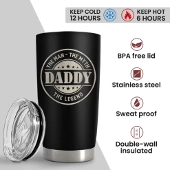 Daddy The Man The Myth The Legend Tumbler With Lid - 20oz Insulated Stainless Steel Mug - Coffee Mug For Sport Office Travel -Gift Series Store FBSJTLTALI050124001 20mk4