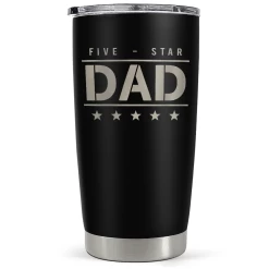 Five-star Dad Tumbler With Lid - Best Dad 20oz Insulated Stainless Steel Mug - Coffee Cup For Travel Sport Outdoor Activities Office, Gift For Birthday Father's Day