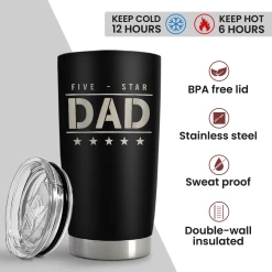 Five-star Dad Tumbler With Lid - Best Dad 20oz Insulated Stainless Steel Mug - Coffee Cup For Travel Sport Outdoor Activities Office, Gift For Birthday Father's Day -Gift Series Store FBSJTLTALI170124001 20mk4