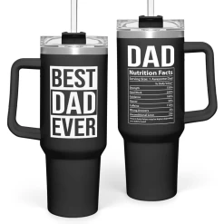 Dad Gifts For Dad From Daughter Son Best Dad Ever Tumbler With Handle 40oz Stainless Steel Insulated - Coffee Tumbler For Dad Father's Day Birthday Christmas Cup Gift Set With Lid & Straw