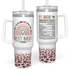 Mom Gifts For Women Mom Nutrition Facts Tumbler Stainless Steel 40oz With Handle Insulated Travel Cup Best Mom Ever Coffee Cup, Mother's Day Christmas Birthday Gifts From Son Daughter