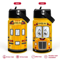 School Bus Water Bottle - Kids Water Bottle With Straw Lid - 12 Oz Insulated Stainless Steel Water Bottles For Toddlers Kid Boys - Travel Cup For School Sports -Gift Series Store FBSJWBCILI0324001 2812 29 20mk4