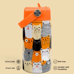 Cat Water Bottle - Kids Water Bottle With Straw Lid - 12 Oz Insulated Stainless Steel Water Bottles For Toddlers Kid Boys Girl - Travel Cup For School Sports -Gift Series Store FBSJWBCILI160324001 2812 29 20mk4
