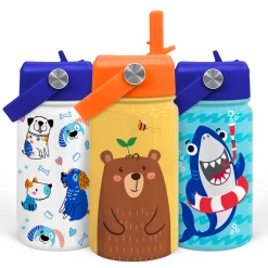 Bear Water Bottle - Kids Water Bottle With Straw Lid - 12 Oz Insulated Stainless Steel Water Bottles For Toddlers Kid Boys - Travel Cup For School Sports