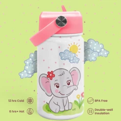 Elephant Water Bottle - Kids Water Bottle With Straw Lid - 12 Oz Insulated Stainless Steel Water Bottles For Toddlers Kid Girl - Travel Cup For School Sports -Gift Series Store FBSJWBCILI230324001 2812 29 20mk4