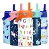 Kids Water Bottle With Straw Lid - 12 Oz Alphabet Insulated Stainless Steel Water Bottles For Toddlers Kid Girl Boys - Travel Cup For School Sports