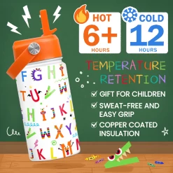 Kids Water Bottle With Straw Lid - 12 Oz Alphabet Insulated Stainless Steel Water Bottles For Toddlers Kid Girl Boys - Travel Cup For School Sports -Gift Series Store FBSJWBCIPV051223001 2812 29 20mk4
