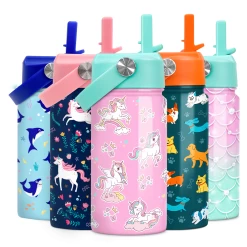 Unicorn Water Bottle - Kids Water Bottle With Straw Lid - 12 Oz Insulated Stainless Steel Water Bottles For Toddlers Kid Girls - Travel Cup For School Sports