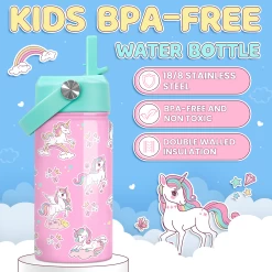 Unicorn Water Bottle - Kids Water Bottle With Straw Lid - 12 Oz Insulated Stainless Steel Water Bottles For Toddlers Kid Girls - Travel Cup For School Sports -Gift Series Store FBSJWBCIPV131123001 20mk2
