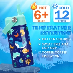 Kids Water Bottle With Straw Lid - 12 Oz Insulated Stainless Steel Ocean Water Bottles For Toddlers Kid Boys Girls - Travel Cup For School Sports -Gift Series Store FBSJWBCIPV221123001 2812 29 mk4