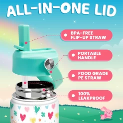 Kids Water Bottle With Straw Lid - 12 Oz Insulated Stainless Steel Water Bottles For Toddlers Kid Girls - Heart Water Bottle Travel Cup For School Sports -Gift Series Store FBSJWBCIPV241123001 20mk3