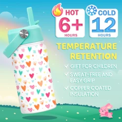 Kids Water Bottle With Straw Lid - 12 Oz Insulated Stainless Steel Water Bottles For Toddlers Kid Girls - Heart Water Bottle Travel Cup For School Sports -Gift Series Store FBSJWBCIPV241123001 20mk4