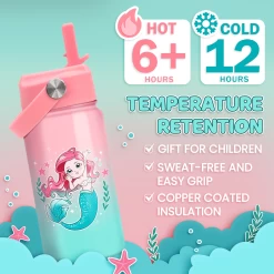 Mermaid Water Bottle For Girls - Kids Water Bottle With Straw Lid - 12 Oz Insulated Stainless Steel Water Bottles For Toddlers Kid - Travel Cup For School Sports -Gift Series Store FBSJWBCIPV291123001 2812 29 20mk4