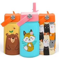 Fox Water Bottle - Kids Water Bottle With Straw Lid - 12 Oz Insulated Stainless Steel Water Bottles For Toddlers Kid Girl - Travel Cup For School Sports