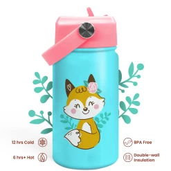 Fox Water Bottle - Kids Water Bottle With Straw Lid - 12 Oz Insulated Stainless Steel Water Bottles For Toddlers Kid Girl - Travel Cup For School Sports -Gift Series Store FBSJWBHOLI150324002 2812 29 20mk4