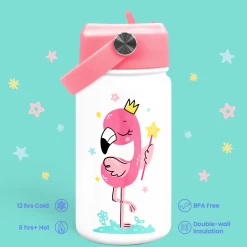 Flamingo Water Bottle - Kids Water Bottle With Straw Lid - 12 Oz Insulated Stainless Steel Water Bottles For Toddlers Kid Girls - Travel Cup For School Sports -Gift Series Store FBSJWBHOLI180324001 2812 29 20mk4