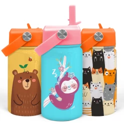 Sloth Water Bottle - Kids Water Bottle With Straw Lid - 12 Oz Insulated Stainless Steel Water Bottles For Toddlers Kid Girls - Travel Cup For School Sports