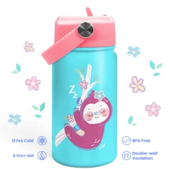 Sloth Water Bottle - Kids Water Bottle With Straw Lid - 12 Oz Insulated Stainless Steel Water Bottles For Toddlers Kid Girls - Travel Cup For School Sports -Gift Series Store FBSJWBHOLI190324001 2812 29 20mk4