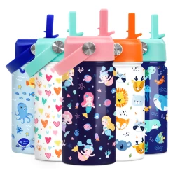 Mermaid Water Bottle For Girls - Kids Water Bottle With Straw Lid - 12 Oz Insulated Stainless Steel Water Bottles For Toddlers Kid Girl- Travel Cup For School Sports