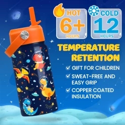 Kids Water Bottle With Straw Lid - 12 Oz Insulated Stainless Steel Dinosaur Water Bottles For Toddlers Kid Boys - Travel Cup For School Sports -Gift Series Store FBSJWBHOPV111223001 20mk4