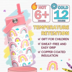 Rainbow Water Bottle - Kids Water Bottle With Straw Lid - 12 Oz Insulated Stainless Steel Water Bottles For Toddlers Kid Girl - Travel Cup For School Sports -Gift Series Store FBSJWBHOPV131123001 2812 29 20mk4