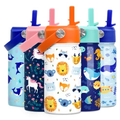 Kids Water Bottle With Straw Lid - 12 Oz Insulated Stainless Steel Animal Water Bottles For Toddlers Kid Boys Girls - Travel Cup For School Sports