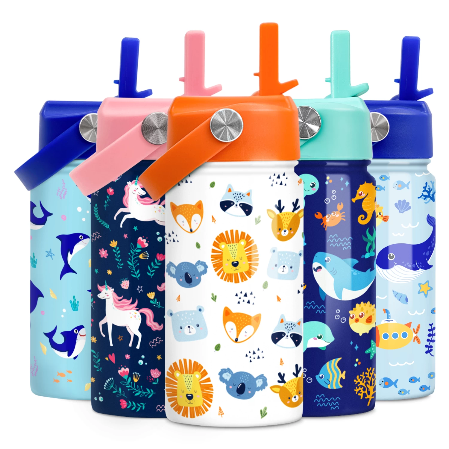 Kids Water Bottle With Straw Lid - 12 Oz Insulated Stainless Steel Animal Water Bottles For Toddlers Kid Boys Girls - Travel Cup For School Sports 3 Kids Water Bottle With Straw Lid - 12 Oz Insulated Stainless Steel Animal Water Bottles For Toddlers Kid Boys Girls - Travel Cup For School Sports